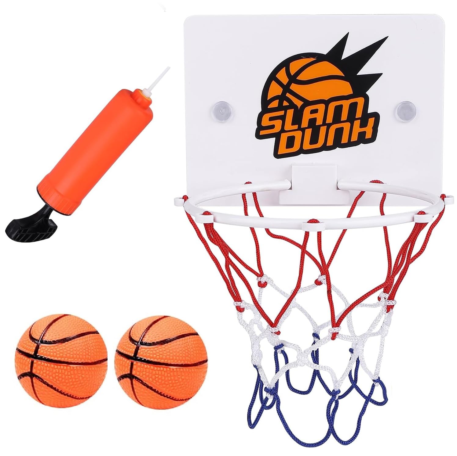 APOMOONS Mini Basketball Hoop for Bedroom with 2 Ball, Indoor 16.2 x 12 cm Basketball Hoop Wall Mounted Set Includes Sucker Small Basketballs and Pump, Office Sport Games