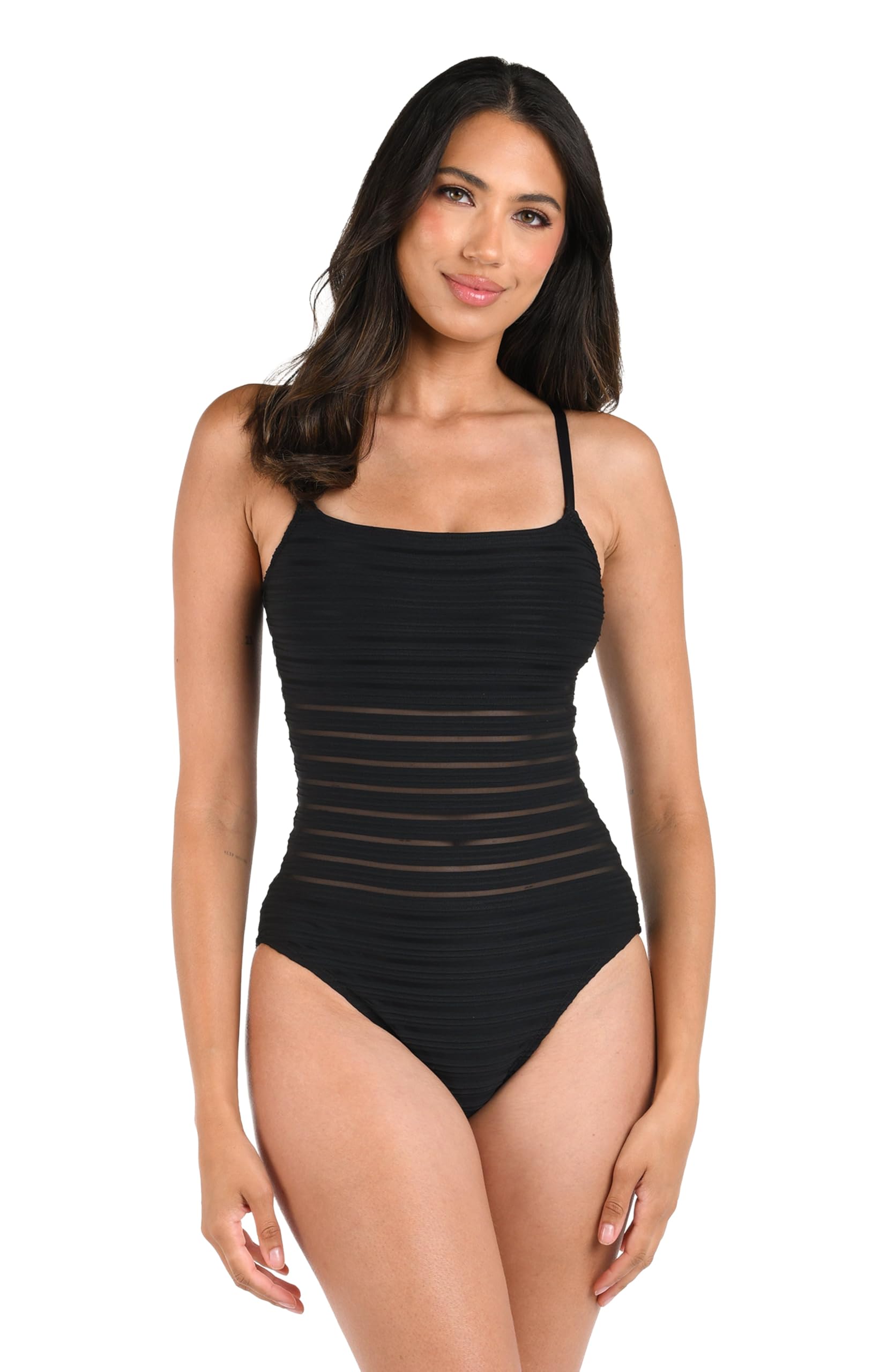 La Blanca Women’s Lingerie One Piece Swimsuit, Black//Fluid Lines, 4