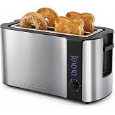 Elite Gourmet 4-Slice Long Slot Toaster, Extra-Wide Slots, 6 Browning | Reheat, Defrost, Cancel, Stainless Steel, ECT-3100