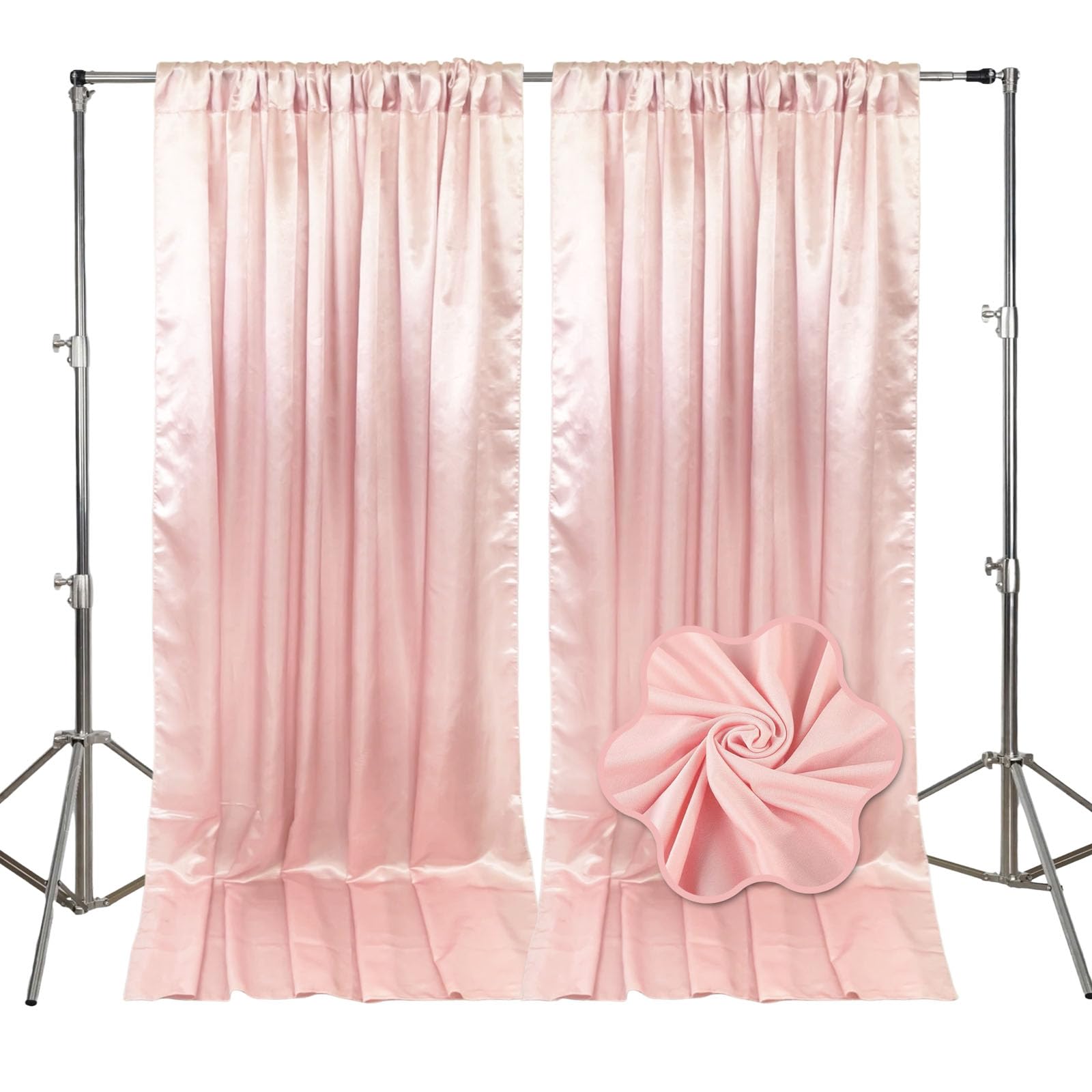 Photo 1 of 10ft x 10ft Ligt Pink Backdrop Curtains for Parties, Fabric Satin Background Curtain with Rod Pockets for Weddings, Birthday, Baby Shower, Photography, Graduation Party Backdrop Drapes, 2 Panels