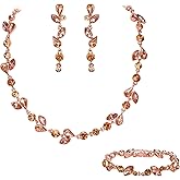 EVER FAITH Crystal Bridal Bridesmaid Jewelry Sets, Elegant Marquise Round-Shaped Rhinestone Leaf Necklace Dangle Earrings Tennis Bracelet Set for Women