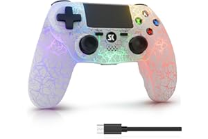 ISHAKO Controller for PS4, Wireless for Playstation 4/PS3/PC/iOS/Android, Wireless PC Game Controller with RGB Lights, Dual Vibration, 6-Axis Gyro, 1000mAh Battery - White Controller