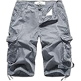 FOURSTEEDS Women's Casual Loose Fit Multi-Pockets Camouflage Twill Bermuda Cargo Shorts with Belt US 14 Grey