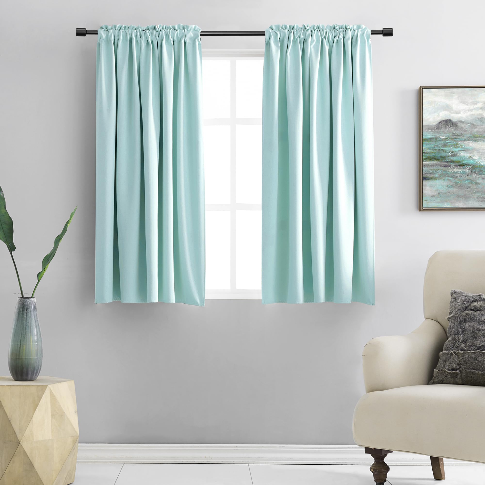 DONREN Aqua Color Curtain Drapes for Bedroom - Blackout Thermal Insulated Room Darkening Rod Pocket Curtains for Living Room (42 by 45 Inch,2 Panels)