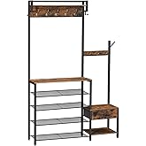 HOOBRO Hall Tree, Entryway Coat Rack Shoe Bench, Shoe and Coat Rack for Entryway, Hall Tree Coat Rack, with Non-Woven Fabric 