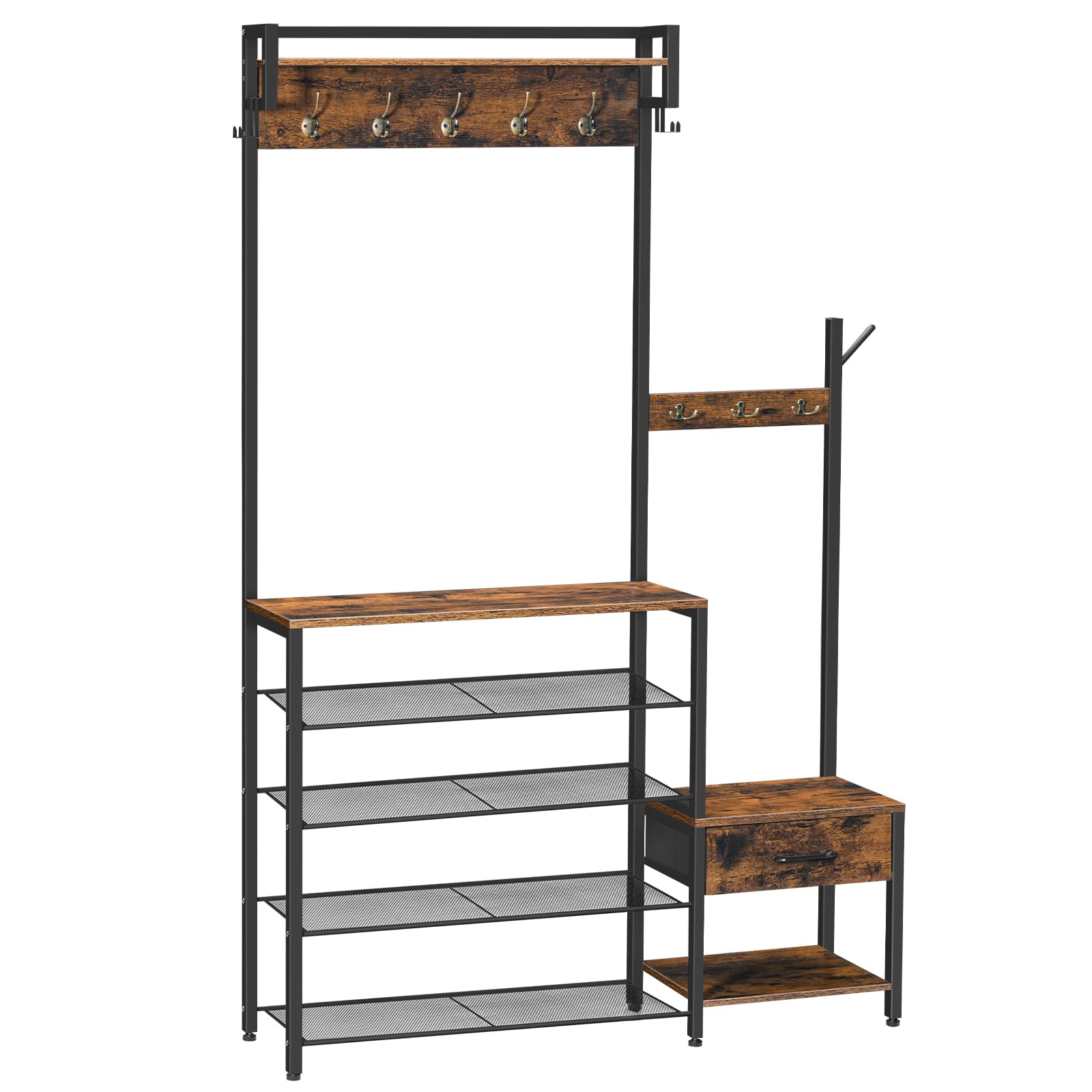 Photo 1 of HOOBRO Hall Tree, Entryway Coat Rack Shoe Bench, Shoe and Coat Rack for Entryway, Hall Tree Coat Rack, with Non-Woven Fabric Drawer, for Entrance, Foyer, Rustic Brown and Black BF113MT01