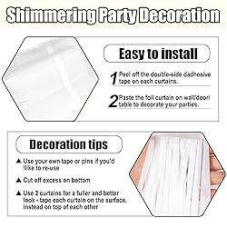 6 Pack White Foil Fringe Curtain Backdrop, 3.28Ft x