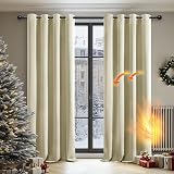 Deconovo Room Darkening Curtains Beige 2 Panels 42 x 95 Eyelet Ring Top view 2