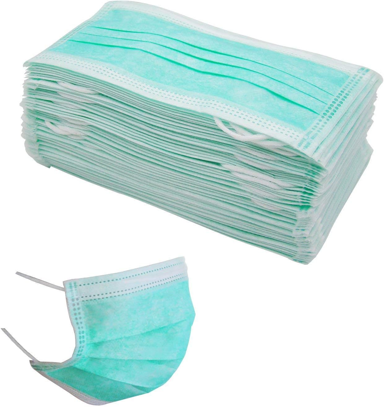 50pcs Disposable Face Mask 3 Layer Filter Masks Medical Dental Earloop Mask Anti-Dust Flu Surgical Masks, Light Green