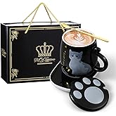 Honeydak Coffee Mug Warmer Cute Cat Mug Set Cup Warmer for Women Heated Coffee Warmers for Mom Home Office Desk Valentine's Day Anniversary Birthday Gifts(Cat,Black)