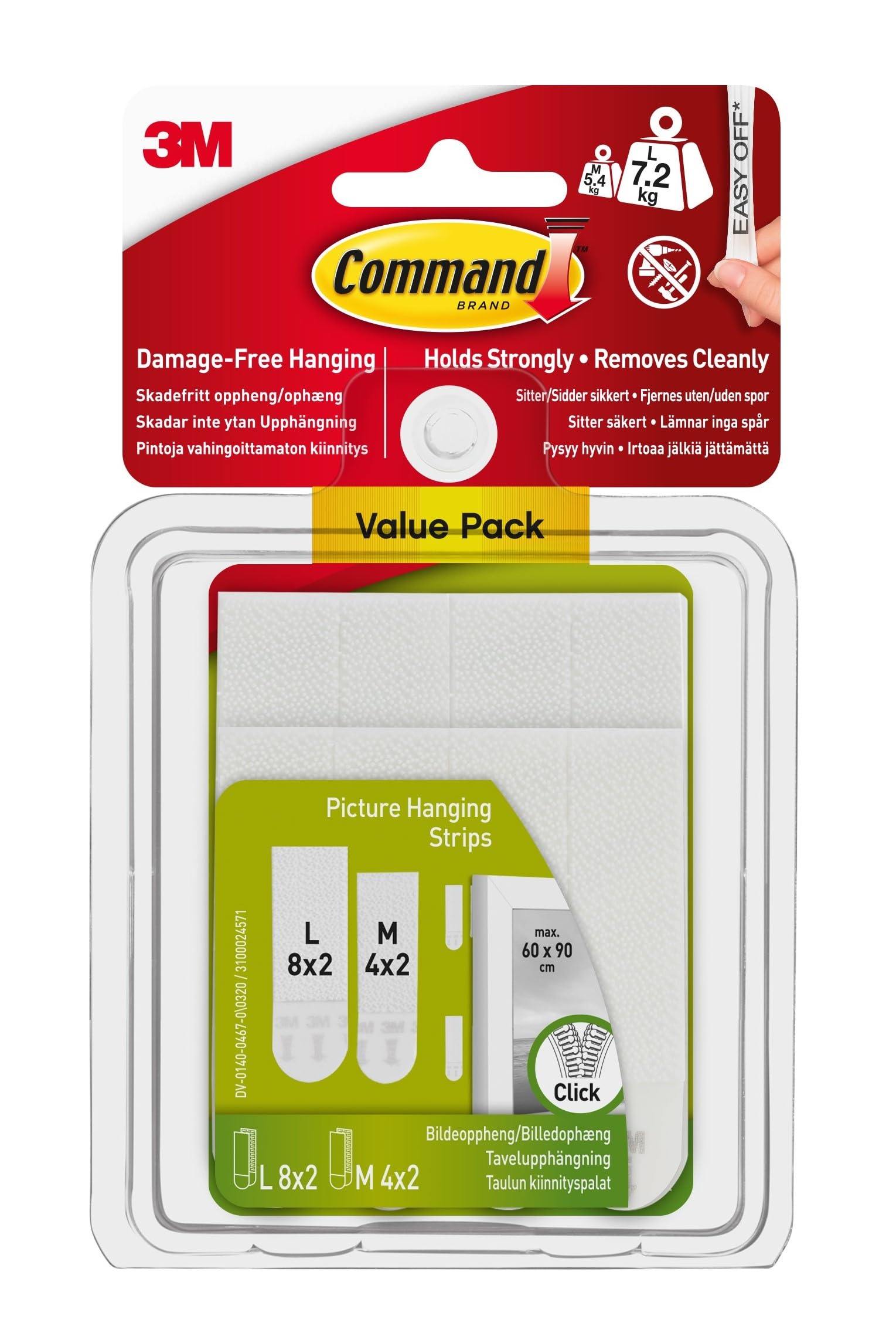 Command Picture Hanging Strips, Value Pack, 4x2 Pairs of Medium, 8x2 Pairs of Large - Damage Free Hanging