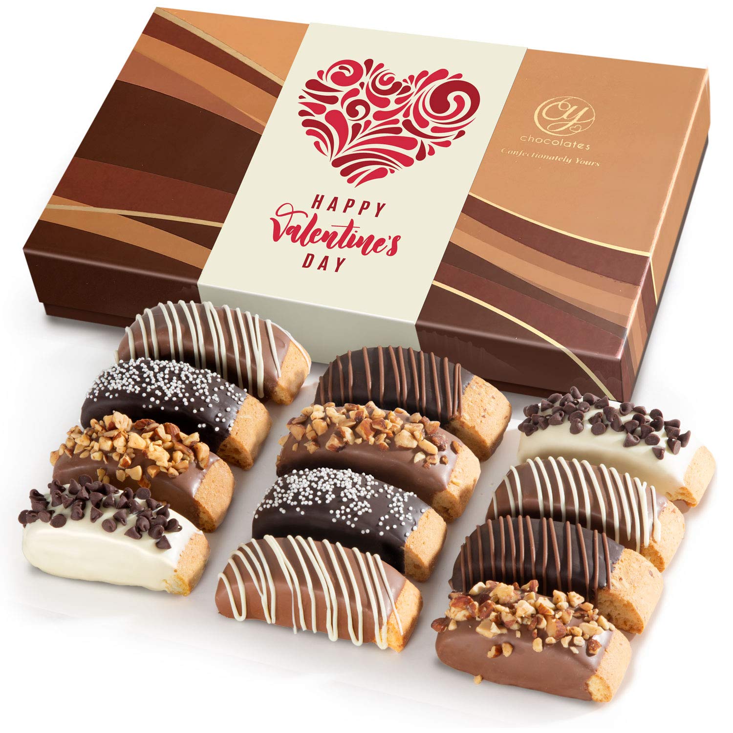 Cy Chocolates Christmas Holiday Chocolate Dipped Biscotti 12 Piece Gift Box