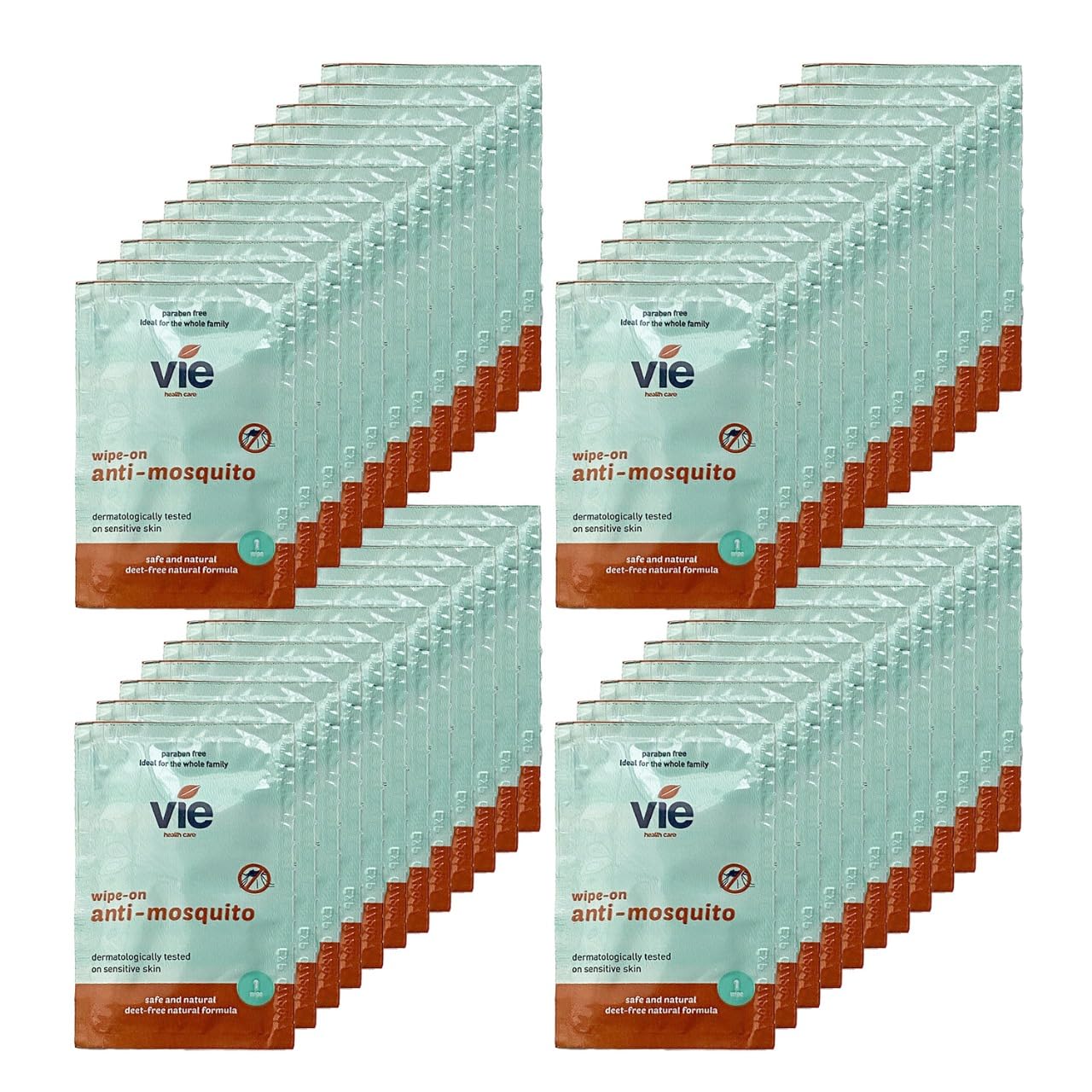 VIE Mosquito Wipes (Pack of 48) | DEET-Free Natural Formula | Individually Wrapped for Convenience | Safe for Babies & Kids | Effective Protection Against Mosquito & Insect Bites | Outdoor Essential