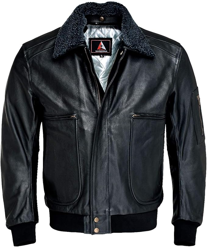 Bohmberg Chaqueta de Cuero Hombre-Chaqueta de Invierno-Chaqueta piloto-Bomber Leather Jacket-Chaqueta de Aviador Cuero Genuino