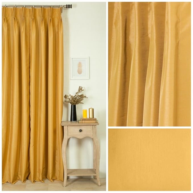 Handstitched, Mustard Yellow Faux Silk, Custom Curtains Multiple