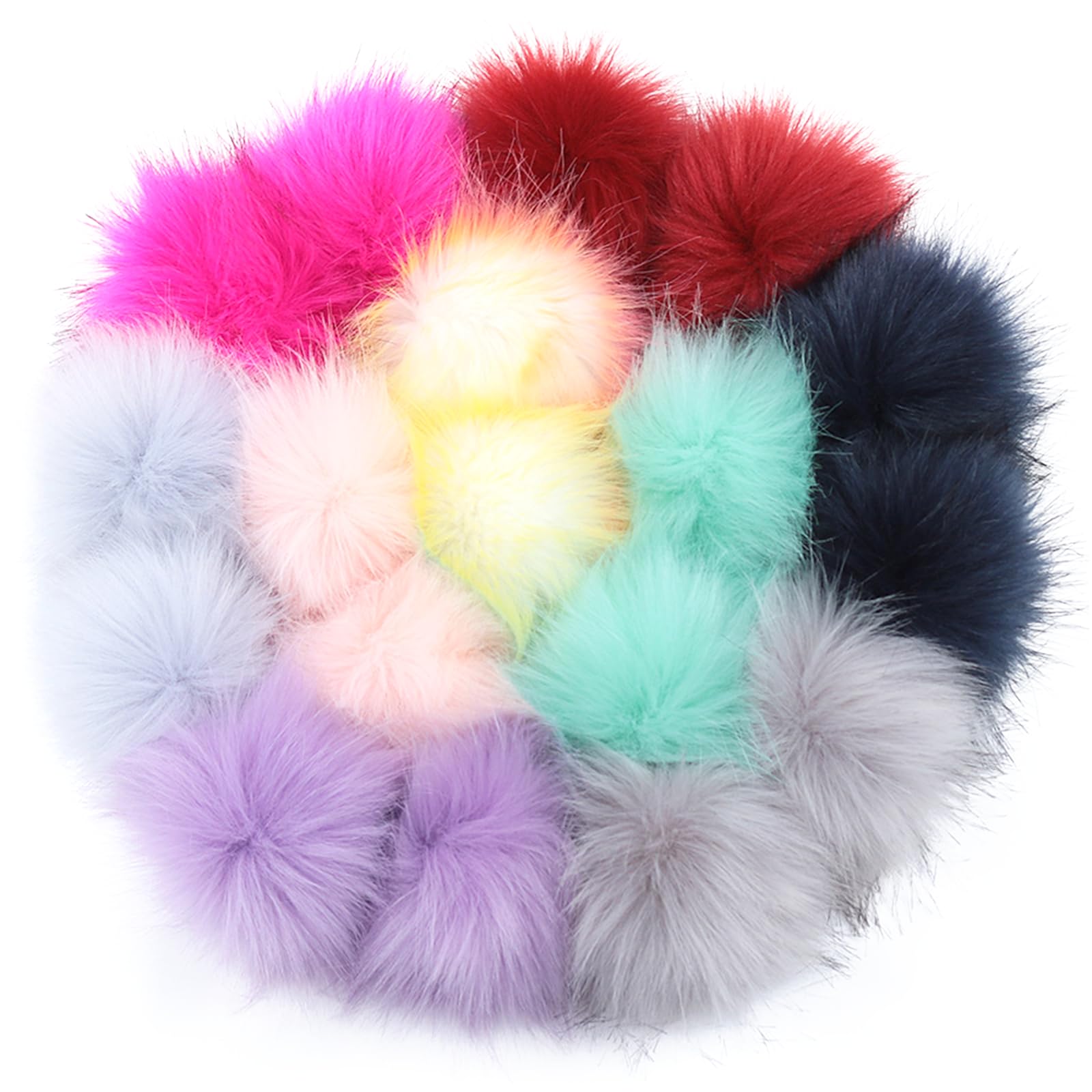 Faux Fur Pompom with Elastic Loop, Fluffy Pompom, DIY 10 cm, Faux Fur Pom Pom for Knitted Hat, Scarves, Bag, Accessories, Pack of 18