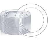 FOCUSLINE 100 Clear Silver Plastic Plates 10 Inch, Disposable Clear Plates with Silver Rim, Premium Hard Plastic Plate Fancy Disposable Dinner Plate for Wedding Parties