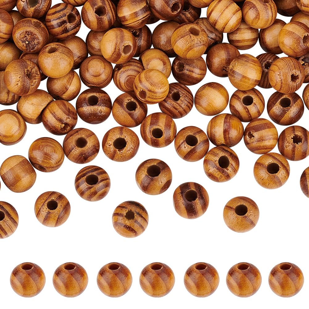 OLYCRAFT 200 Pcs 10mm Natural Wooden Beads Round Loose Spacer Beads Brown Wooden Macrame Beads 3 mm Hole Unfinished Wood Painted Beads for Bracelets Jewelry Making Hair DIY Craft Handmade Decor