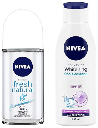 NIVEA Deodorant Roll-on, Fresh Natural, 50ml & Body Lotion, Whitening Cool Sensation (SPF 15),