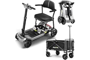 SCOOTNGO Mobility Scooters for Seniors, 4 Wheel Foldable Lightweight Mobility Scooter for Adults with Dual Removable Batteries, Airline Approved, Long Range (Silver Grey, Dual Batteries with Wagon)