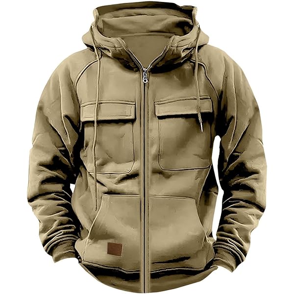 Sudadera Con Capucha Camuflaje Para Hombre - Con Cremallera, Estilo Casual, De Poliéster Cálido