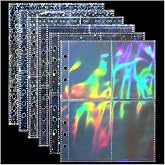 12 Sheets A5 Binder Card Sleeves Binder Sheets with 8 Pocket, 6 Ring Card Binder Sleeves Double-Sided Photocard Sleeve Laser Star Flower Heart Photo Album Pages Sheet Protectors for Photocards
