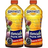 Sunsweet Amazin Prune Juice with Pulp - 32 oz Bottle - Pack of 2 - Fat Free - Gluten Free - Vegan - High in Natural Minerals and Dietary Fiber - Natural Digestive Help