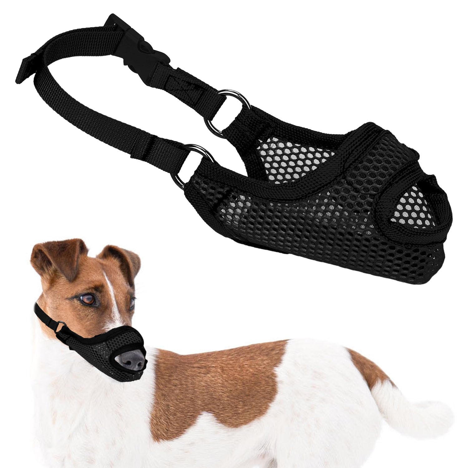 Soft Mesh Dog Muzzle with Front Opening Design - Breathable, Anti-Biting Guard for Small Puppy Dogs (Black)