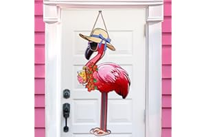 WAYYOGH 27.5 Inch Tall Flamingo Welcome Door Sign Summer Tropical Wall Hanging Decor Pink Wooden Flamingos Wall Art Sign for Front Door Hawaiian Themed Party Decorations Farmhouse Outdoor Supplies