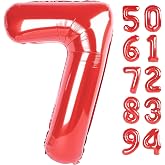 Red 7 Balloon - Number Balloon 40 Inch, 7th Red Birthday Decorations | Large foil number balloons for 7th birthday party, Red blow up birthday balloon numbers for women and men