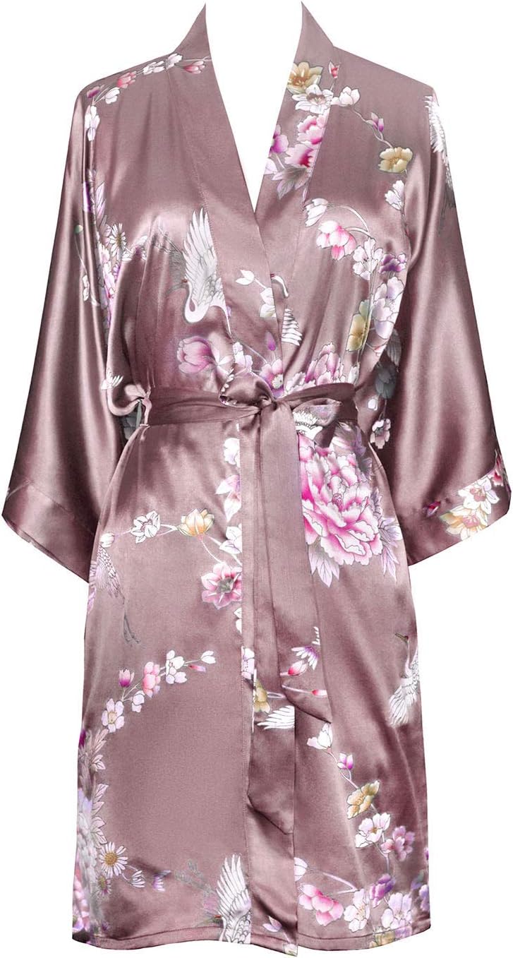 Women's Satin Kimono Robe Short - Floral