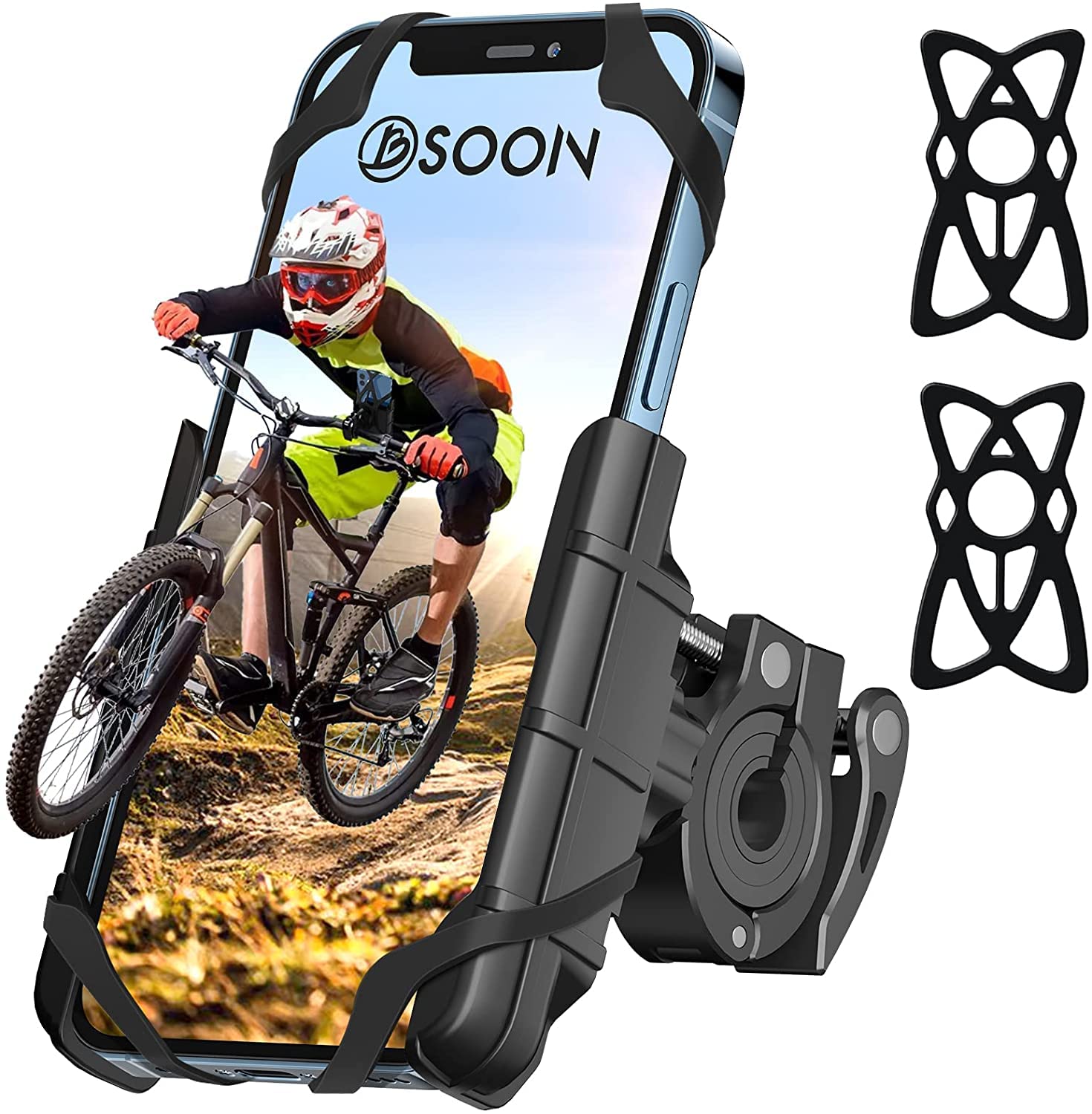 BSOON Bike Phone Holder, Motorcycle Phone Mount - Adjustable Phone Holder for Motorbike for iPhone 12 Mini, 12 Pro Max, 11 Pro Max Xs XR Samsung S10 S9 S8, Huawei, all 3.5-7 Inches Smartphones