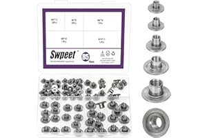 Swpeet 85Pcs 5 Sizes M4×7.5 M5×7 M6×10 M8×10 M10×13 Carbon Steel Tee Nut, Through Hole Flange Insert Female Thread Nuts, Roun