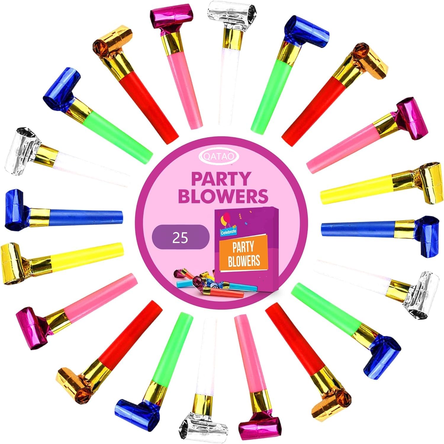 Photo 1 of 25pcs Small Party Blowers,Colourful Noisemakers Party Blowouts Squawkers Fringed Noise Maker,Birthday Noisemakers Birthday Blow Horns Party Whistles