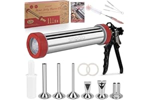 SMOQIO 2LB Jerky Gun, 304 Stainless Steel Beef Jerky Gun Kit, Sausage Stuffer with 6 Versatile Nozzles, Suitable for 19mm Sna