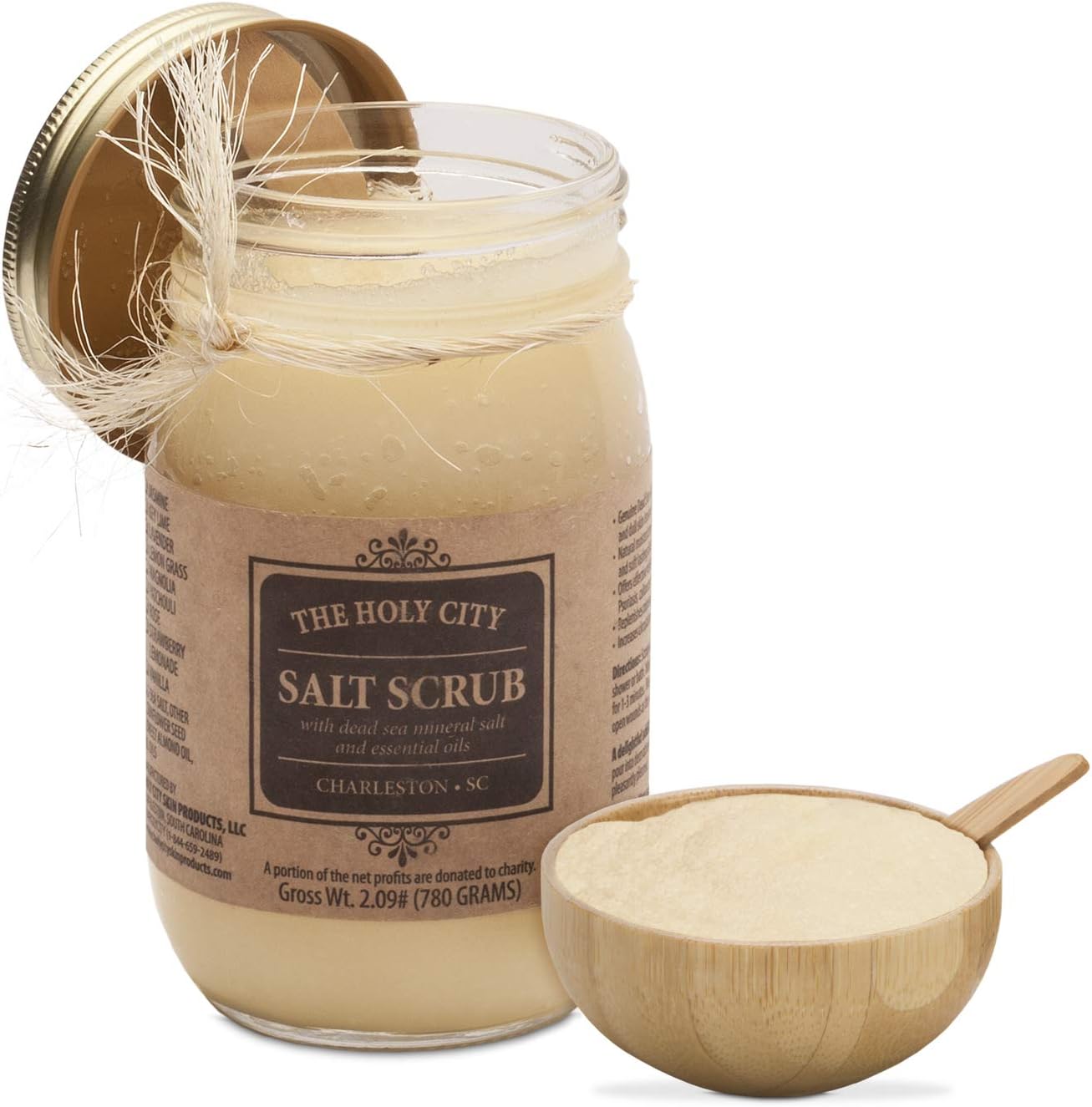 Exfoliating Body Scrub - Pure Dead Sea Salt Scrub for Hands and Body, 16 fl oz Hydrating Moisturizing Skin Care Gift Set with Wooden Bowl (Bamboo Green Tea)