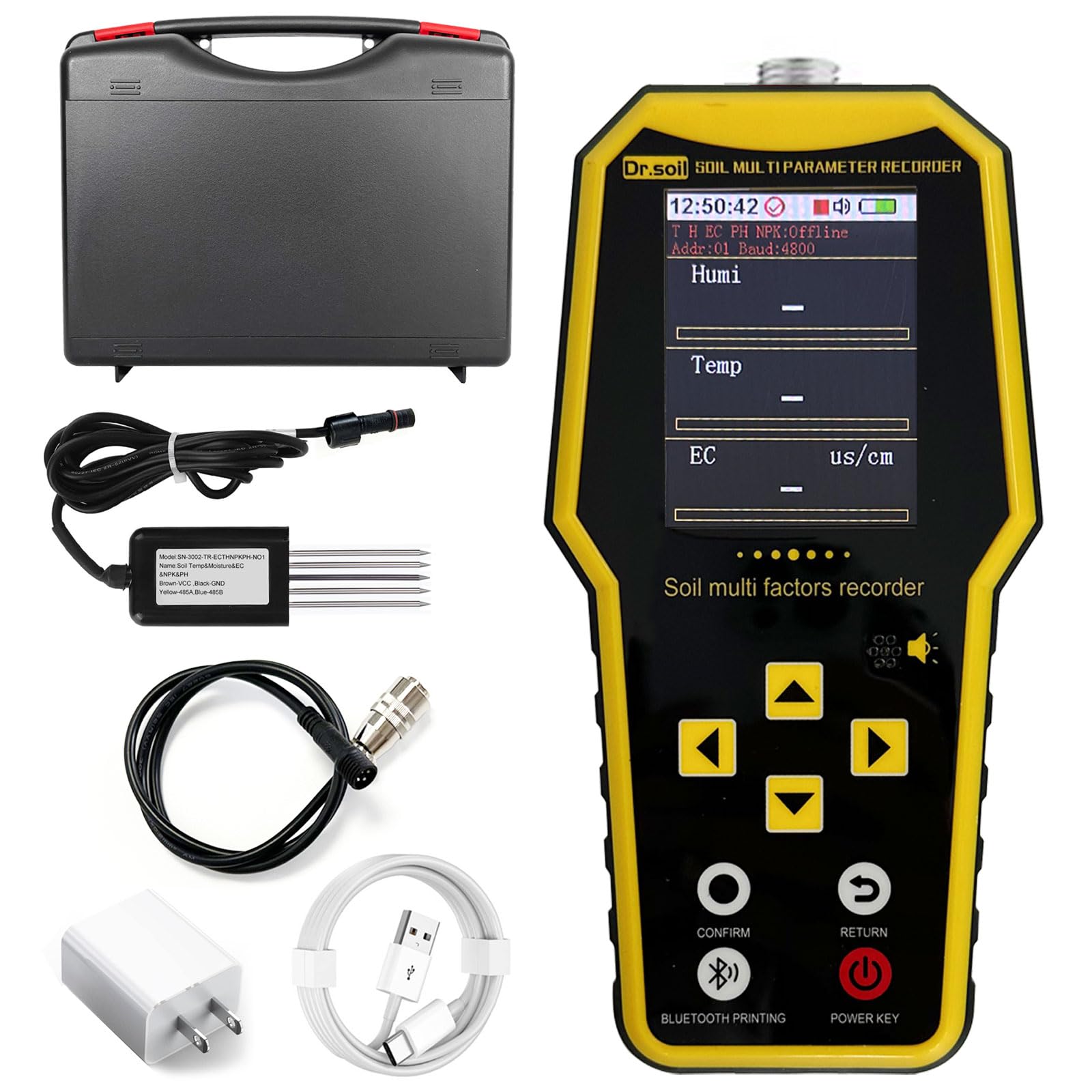 Photo 1 of 7 in 1 Soil Tester, Nitrogen Phosphorus Potassium NPK Tester, Handheld Soil PH Meter Kit, Temperature, Conductivity, Moisture, EC Meter for ?Petrochemical, Agriculture - Yellow
