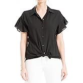 Max Studio Women's Text Grid Tie Front Camp Shirt