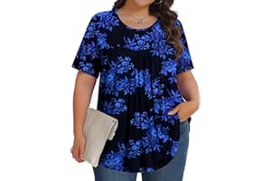 TENCEDE Womens Plus Size Tops Tunic Short Sleeve Crew Neck Shirts Casual Soft Blouse 1X-5X