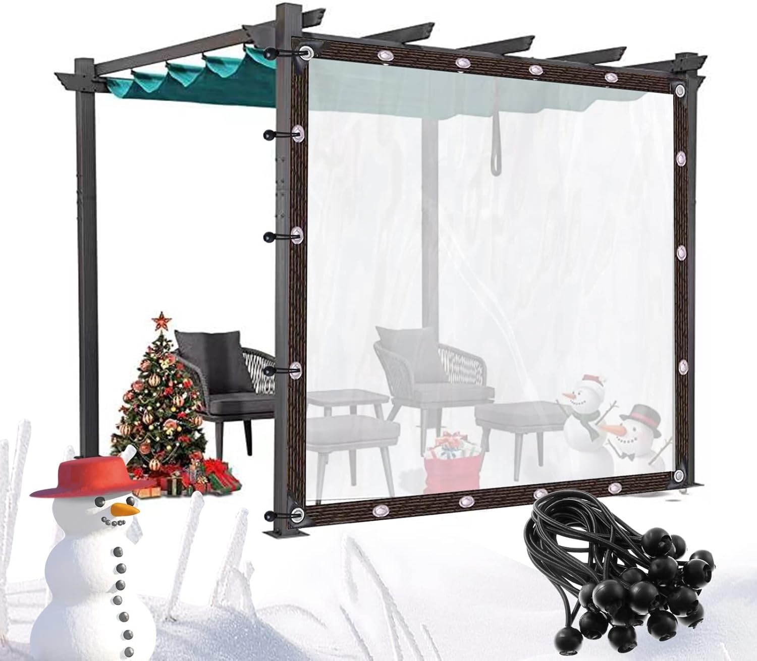 Outdoor Curtains - Heavy Duty Tarp Cover Waterproof Tarpaulin Curtain, Outdoor Clear Tarp for Balconies, Pergolas, with Elastic Rope/Customizable ASPZQ (Color : Clear, Size : 4.92x4.92ft/1.5x1.5m)