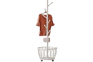 CBBZJY Freestanding Metal Coat Rack Stand with Basket Modern Organizer for Scarf Jacket Hat Bags Ideal for Home Entryway Bedr