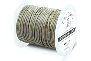 DECOBUY Round Leather Cord 2 mm String, 27 Yards Rope for Jewelry Making, Bracelets, Necklaces, Kumihimo Braiding, Wraps, Crafts, Hobby, and DIY Projects - Distressed Gray