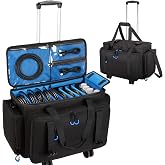 Wigojoy Large Rolling Dj Cable Bag with Detachable Dividers, Bottom Pad | Dj Bag for Equipment and Accessories with Laptop and Microphone Pocket, Dj Gig Bag for Musician, Professional, Travel, Blue