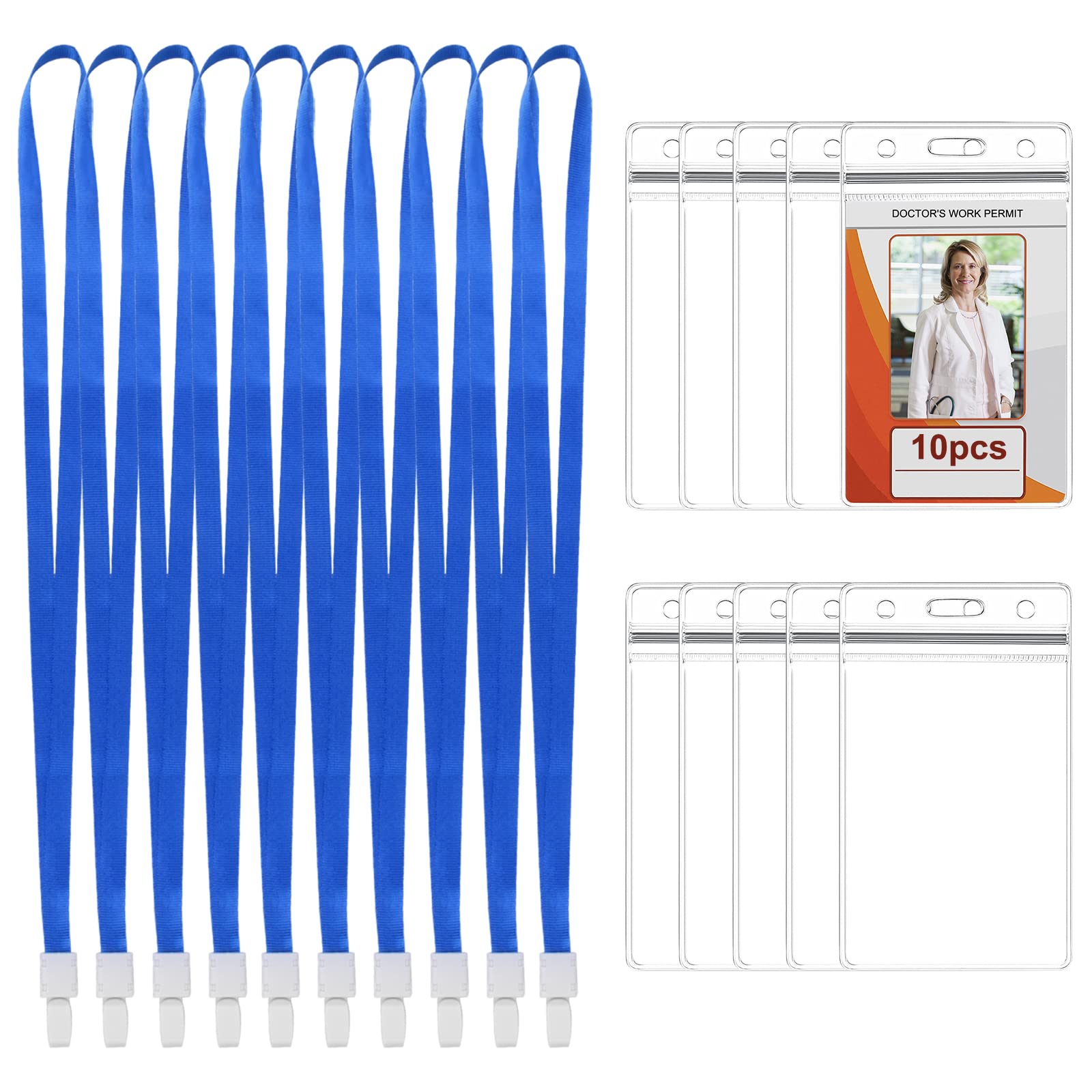 KYSUN 10Pack Lanyard Badge Holder, Waterproof Card Holder for Lanyard, Clear ID Holders, Neck Strap Staffs, Vertical Name Holders Business Office Exhibition Conference, Blue