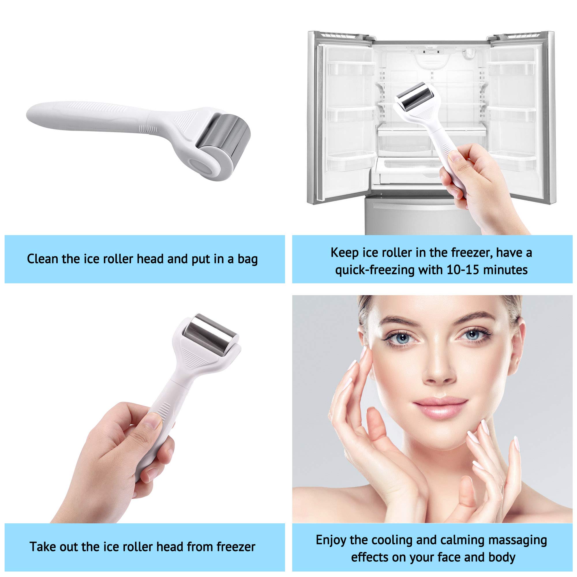 Derma Roller Ice Roller Kit .25mm Titanium Microneedles 6 in 1 Ice Roller Dermaroller for Face and Body, 12/300/ 720 Titanium Micro Needle and Ice Roller Massager Pain Relief