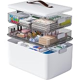 funest 3-Tier Medicine Craft,Sewing,Art,Organizer Storage,Portable Latch Bin with Lid and Leather Handle,Pill Bottle, First Aid, A Household Essential