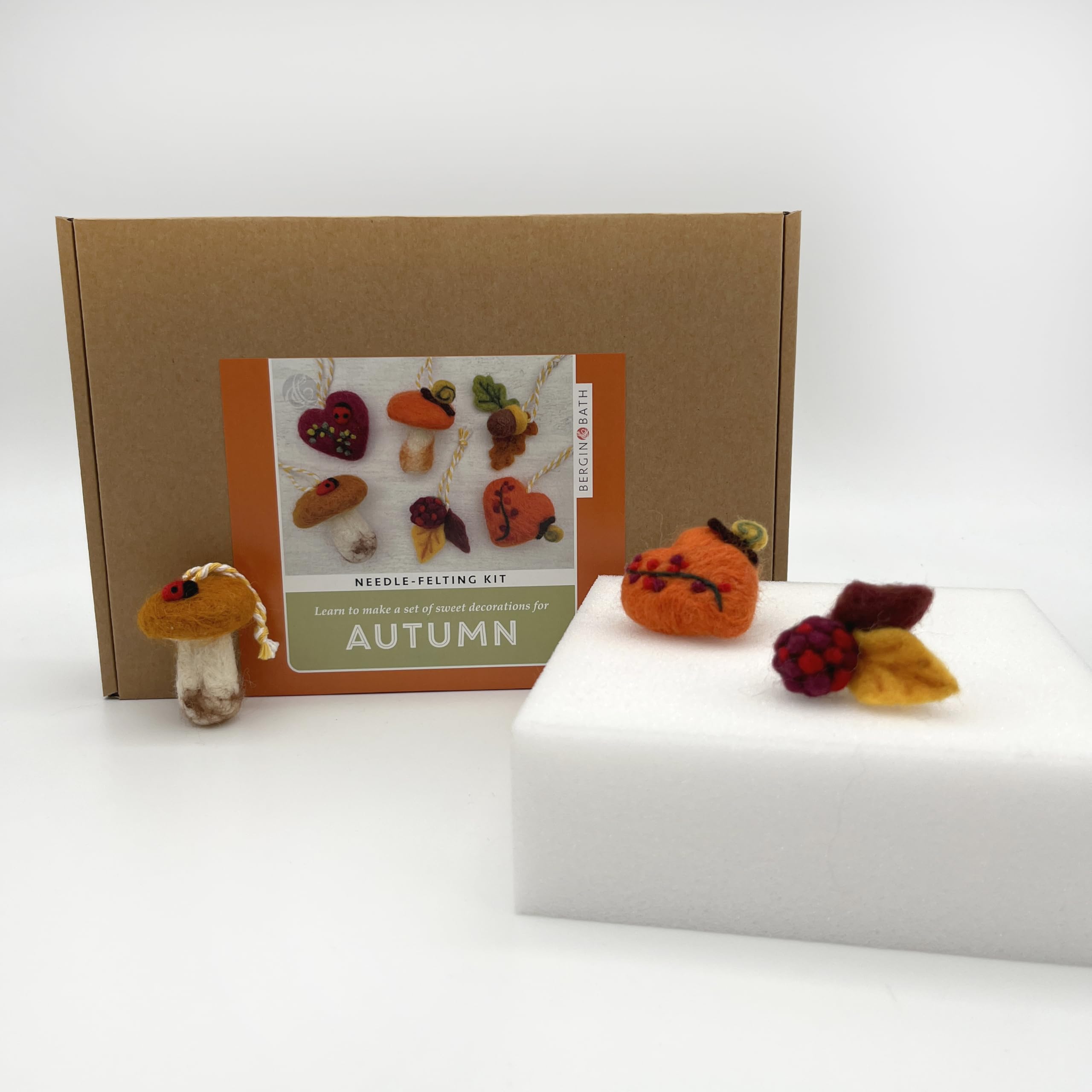 Bergin & Bath Needle Felting Kit - Autumn Decorations, Learn to Make a Set of Cute Autumnal Forest Delights for The Fall. Craft kit for Adults. Toadstools, Berries, Acorns, Leaves. (with Felting Mat)