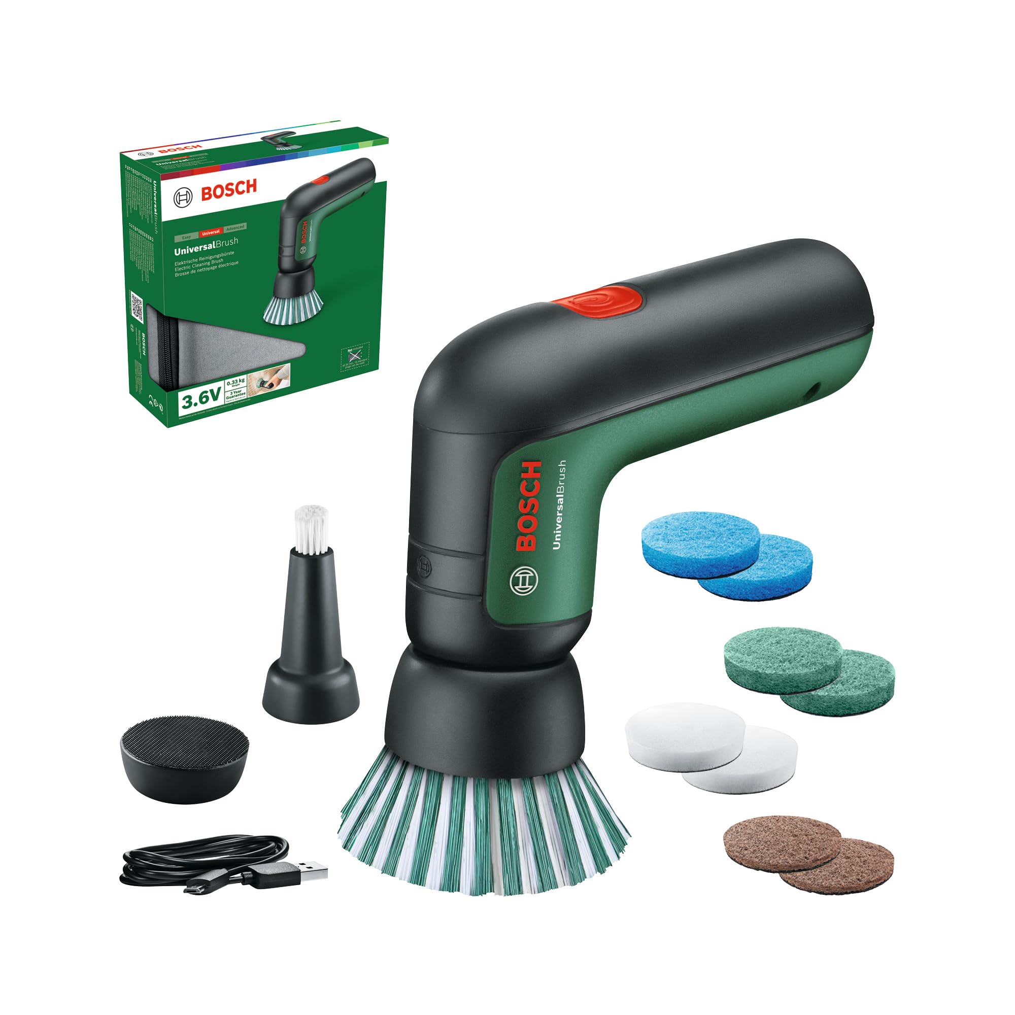 Bosch Akku Reinigungsbürste UniversalBrush (integrierter 3,6-V-Akku, 1 Micro-USB-Kabel und 4 Reinigungsaufsätze enthalten, im Karton) 2