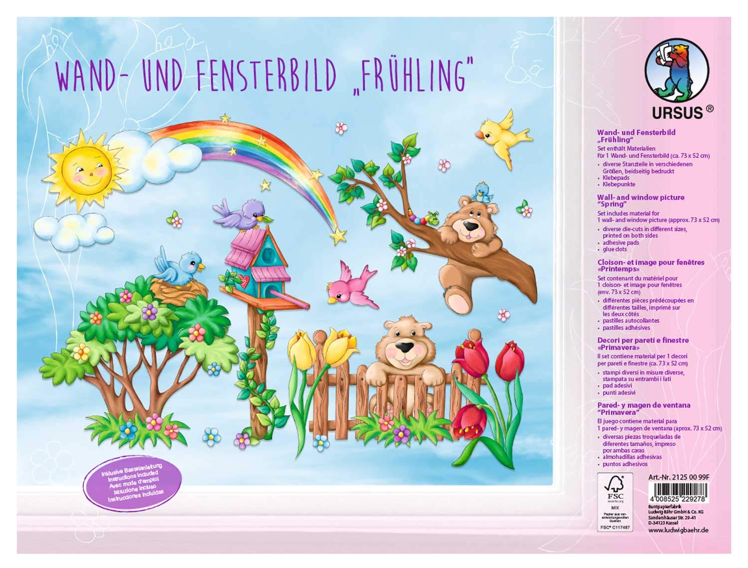 Ursus 21250099F Wall and Window Decoration Spring 5 Die Cut Sheets Printed on Both Sides Approx. 24.8 x 33 cm with adhesive pads, adhesive dots and instructions (may not be in English)