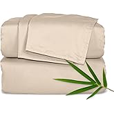 Pure Bamboo California King Sheets, Genuine 100% Organic Viscose Derived from Bamboo Bed Sheet Set, Soft & Cooling, Double Stitching, 2 Year Quality Promise (California King, Almond)